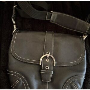 Coach Black Leather Embossed Logo Patch